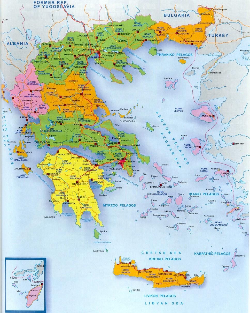 mapa Řecka a řeckých ostrovů