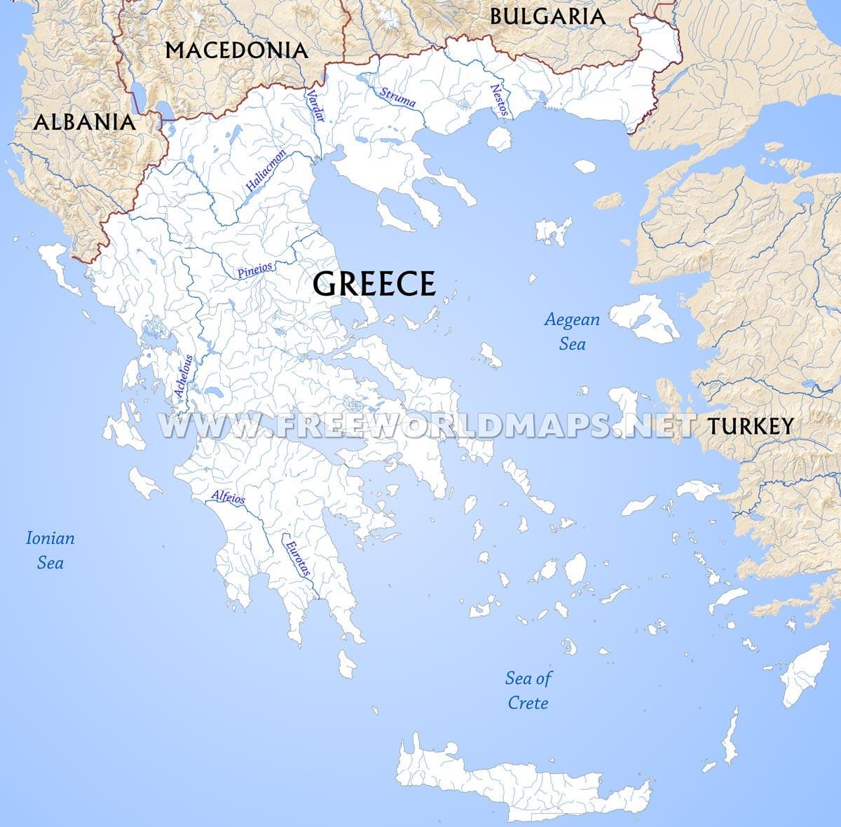 řeky v Řecku mapě