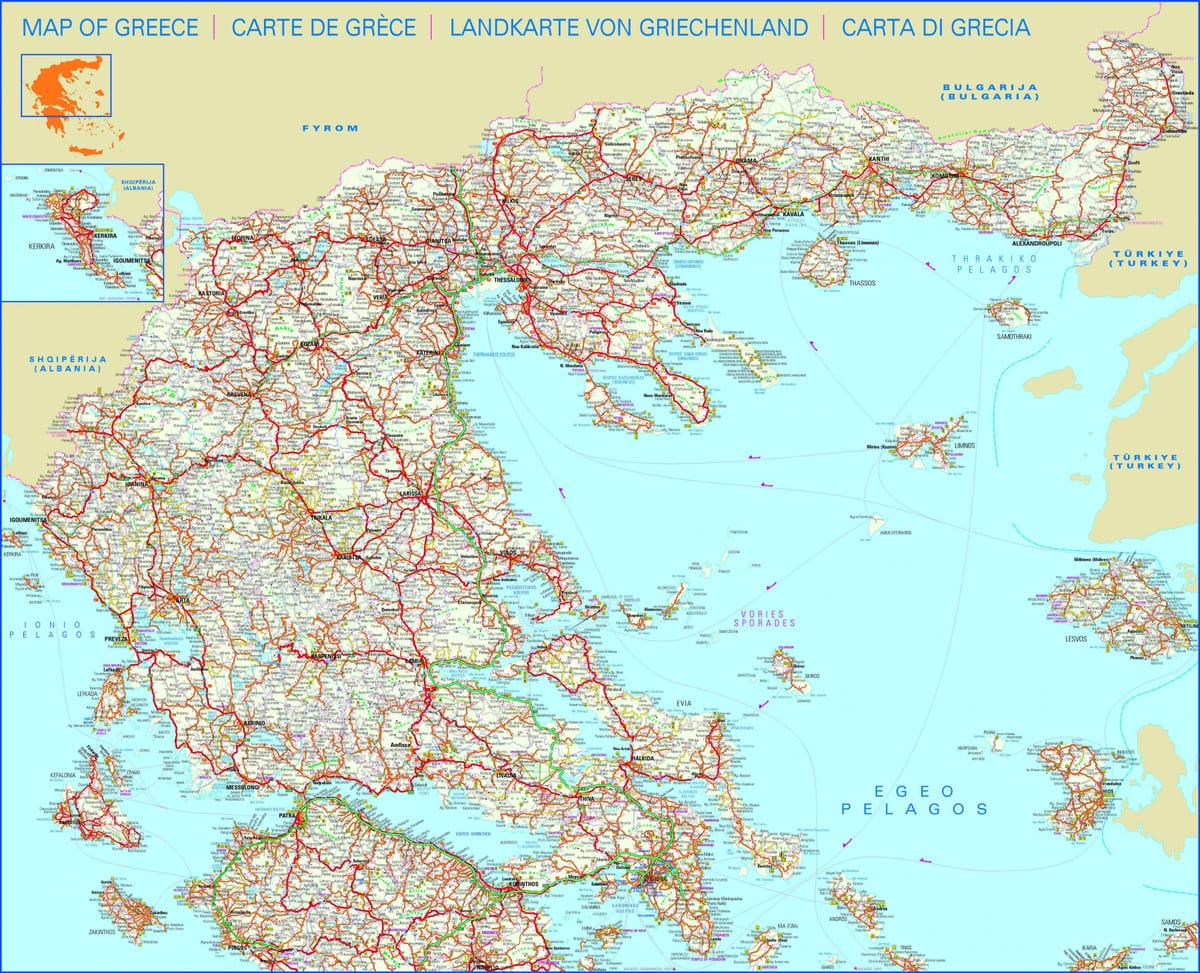 silniční mapa Řecka
