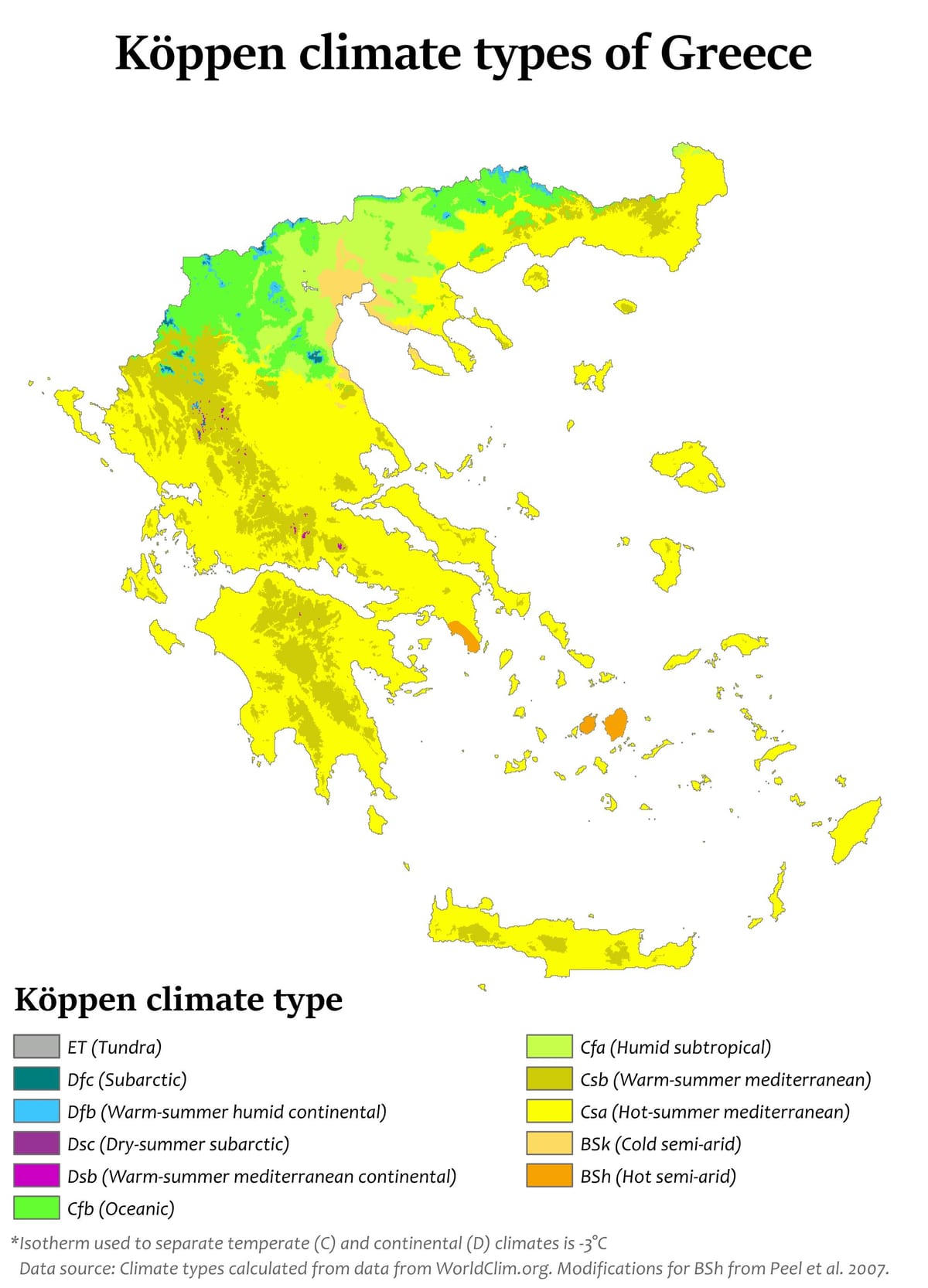 klima mapa Řecka