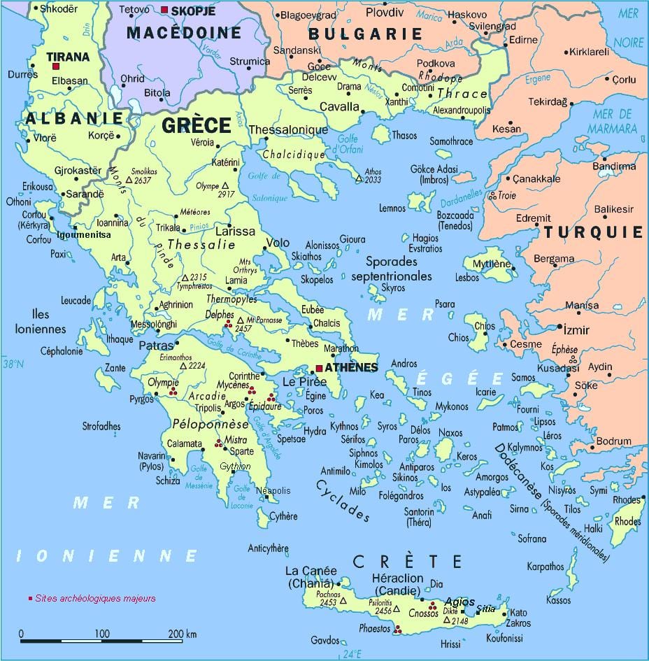 podrobná mapa Řecko
