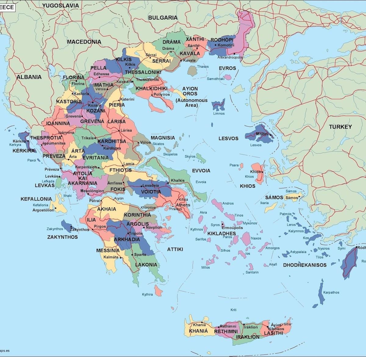 politická mapa Řecka