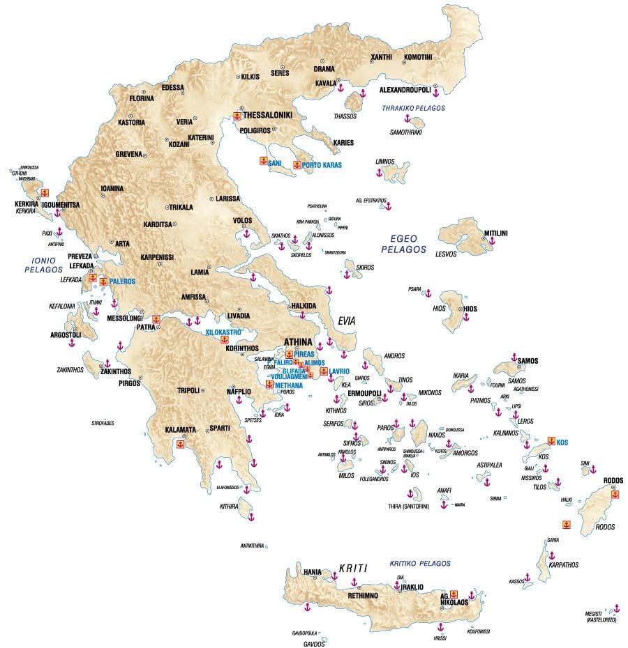 Hellas porty mapě