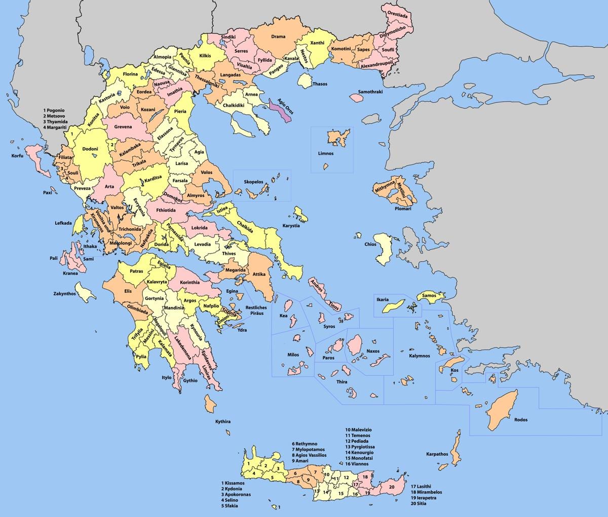 mapa Řecka regionů