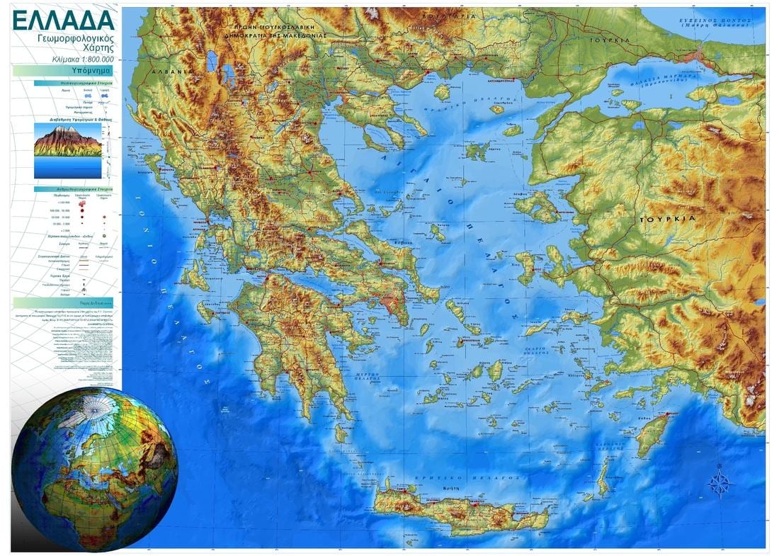 výšková mapa Řecka