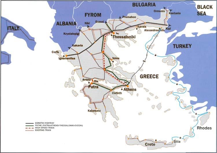 vlaky v Řecku mapě