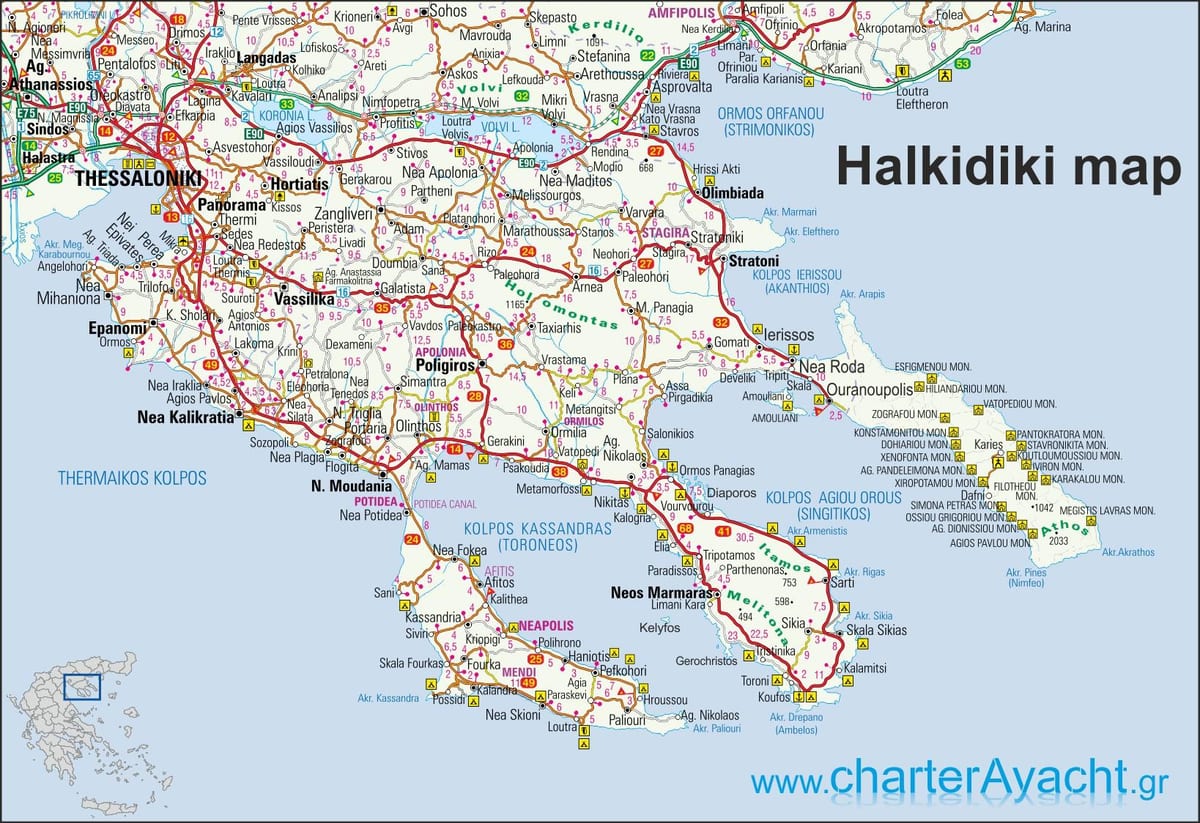 mapa Řecko Chalkidiki