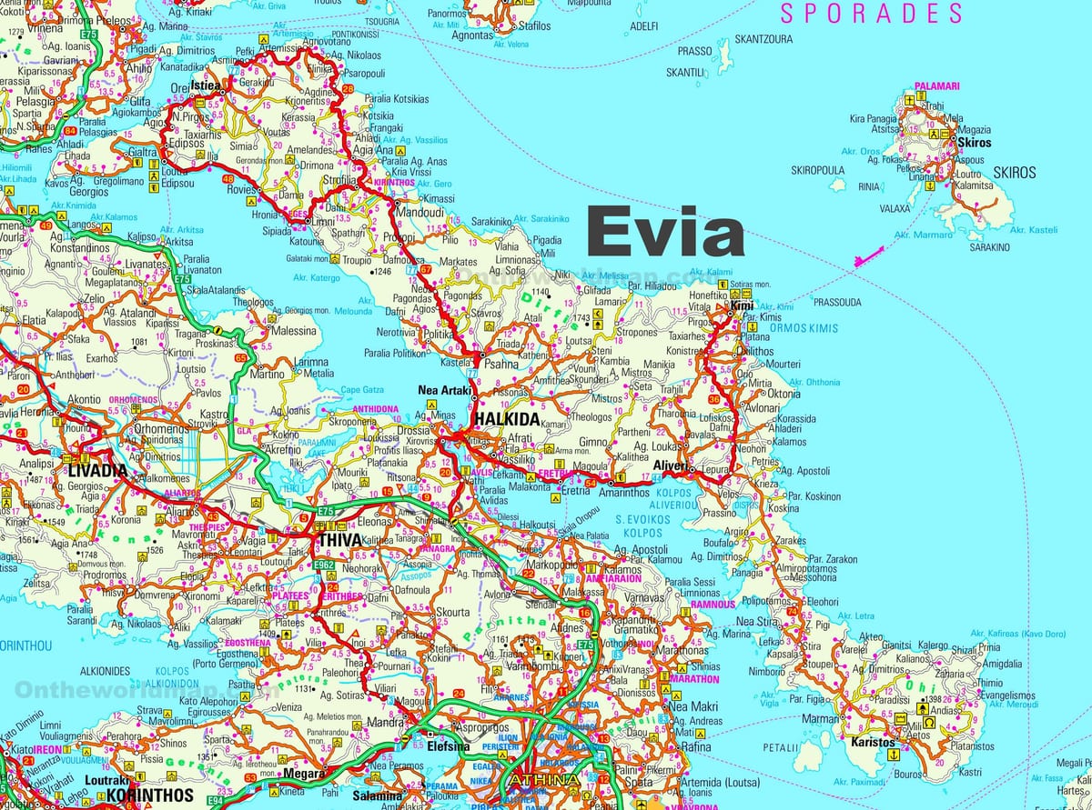 mapa Evia Řecko
