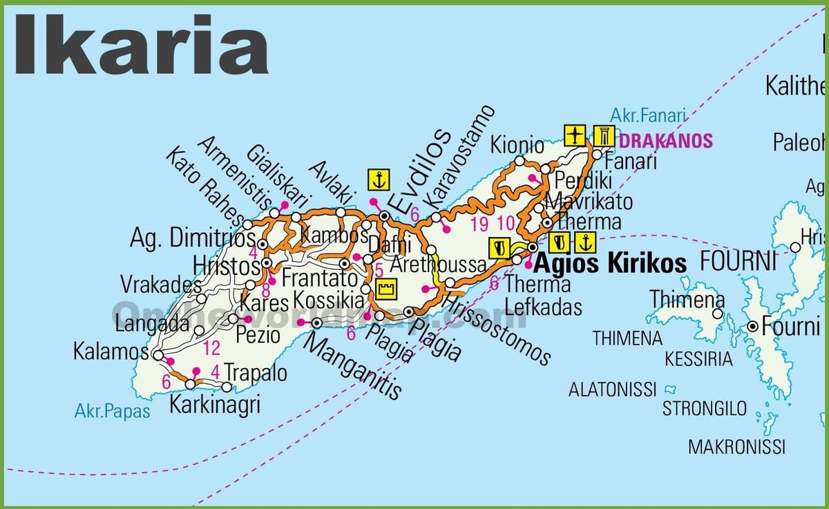 mapa Ikaria Řecko