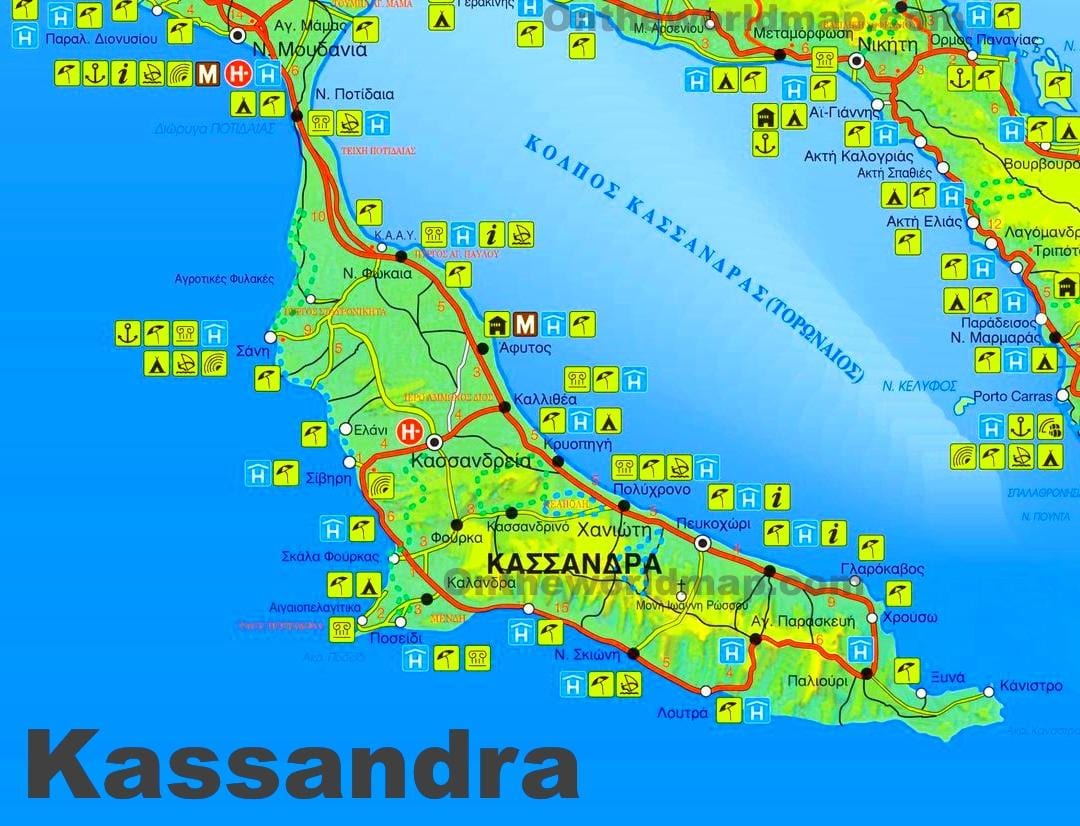mapa kassandra Řecko
