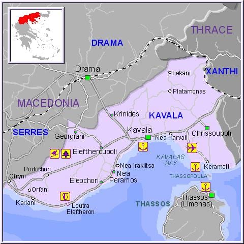mapa Kavala Řecko