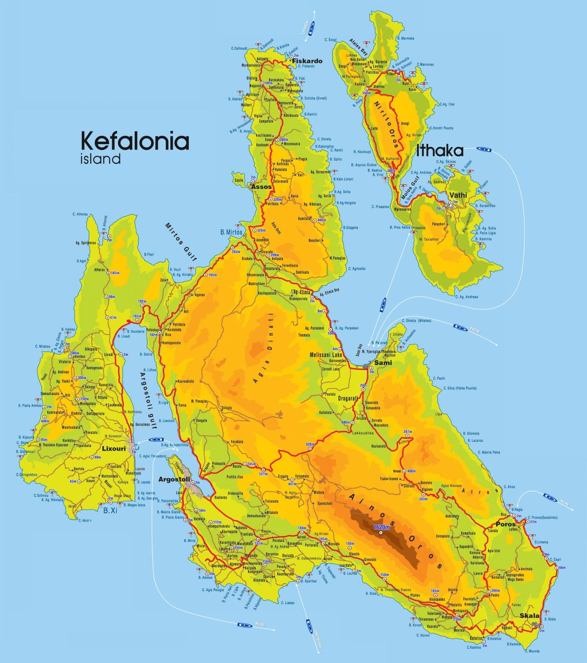 mapa Kefalonia Řecko