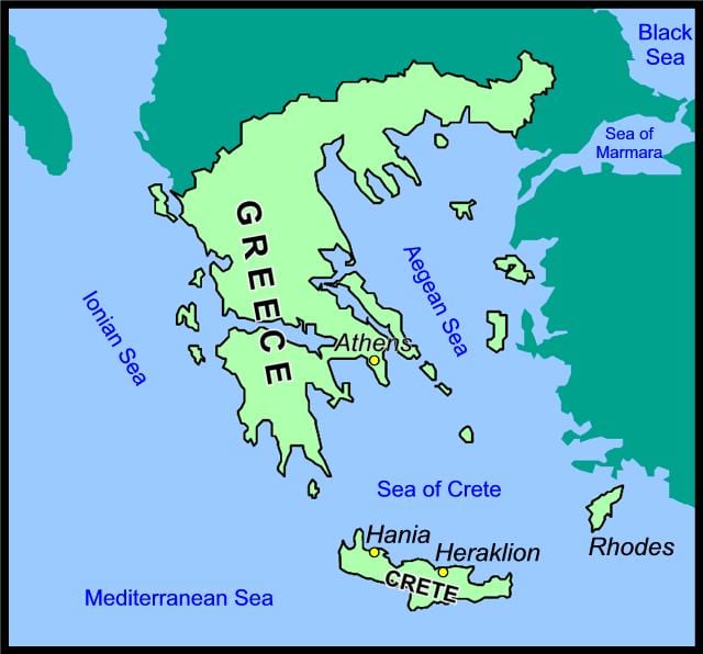 mapa Kréty a Řecka