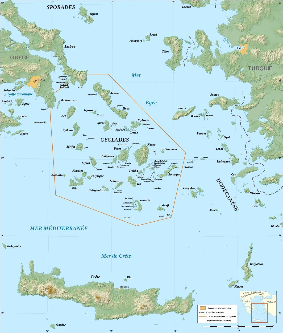 mapa Kyklady, řecké ostrovy