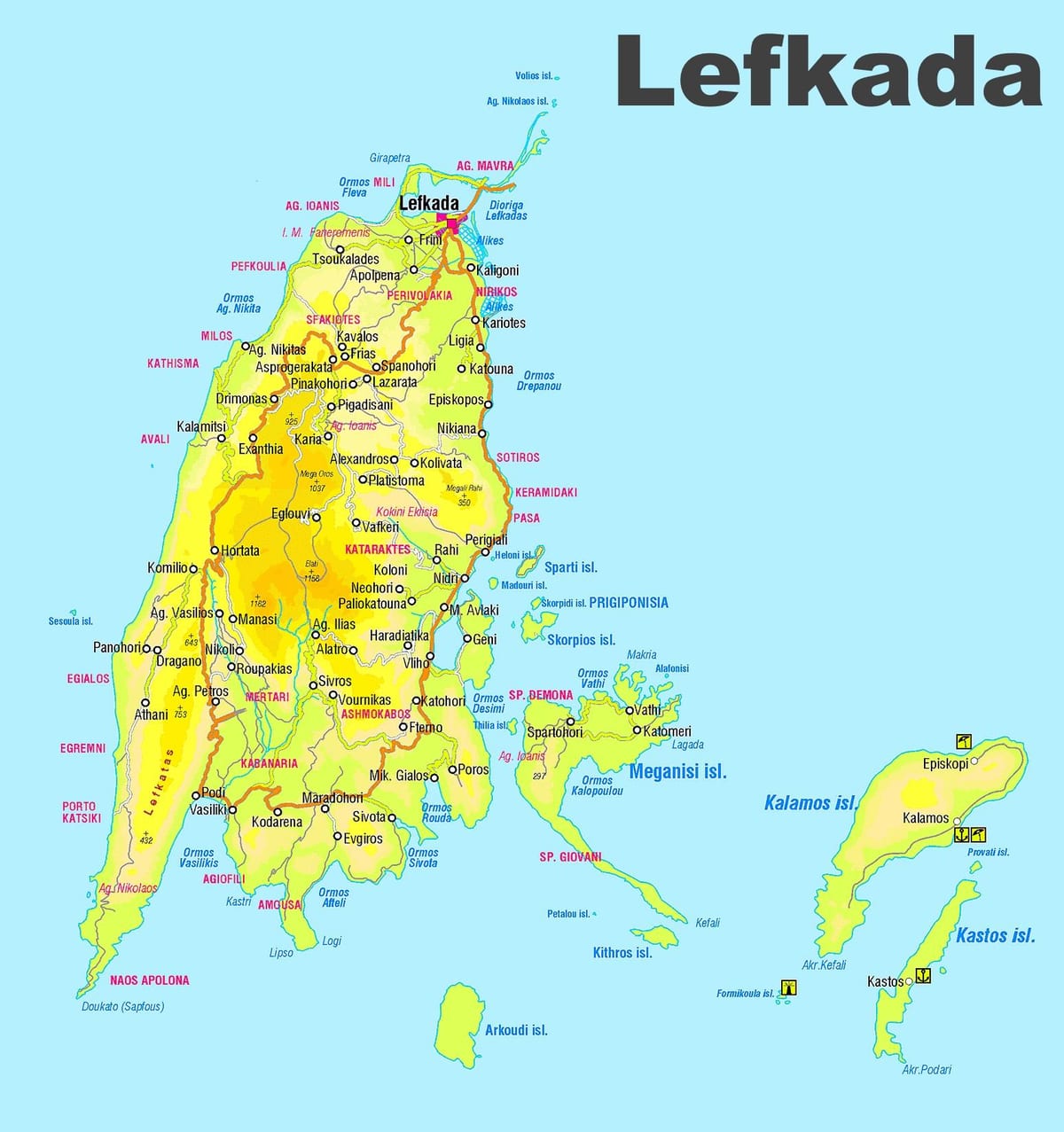 Řecko Lefkada mapa