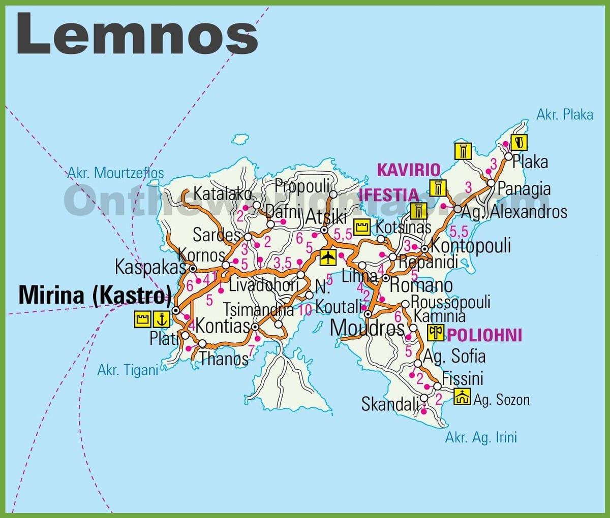 Lemnos Řecko mapa