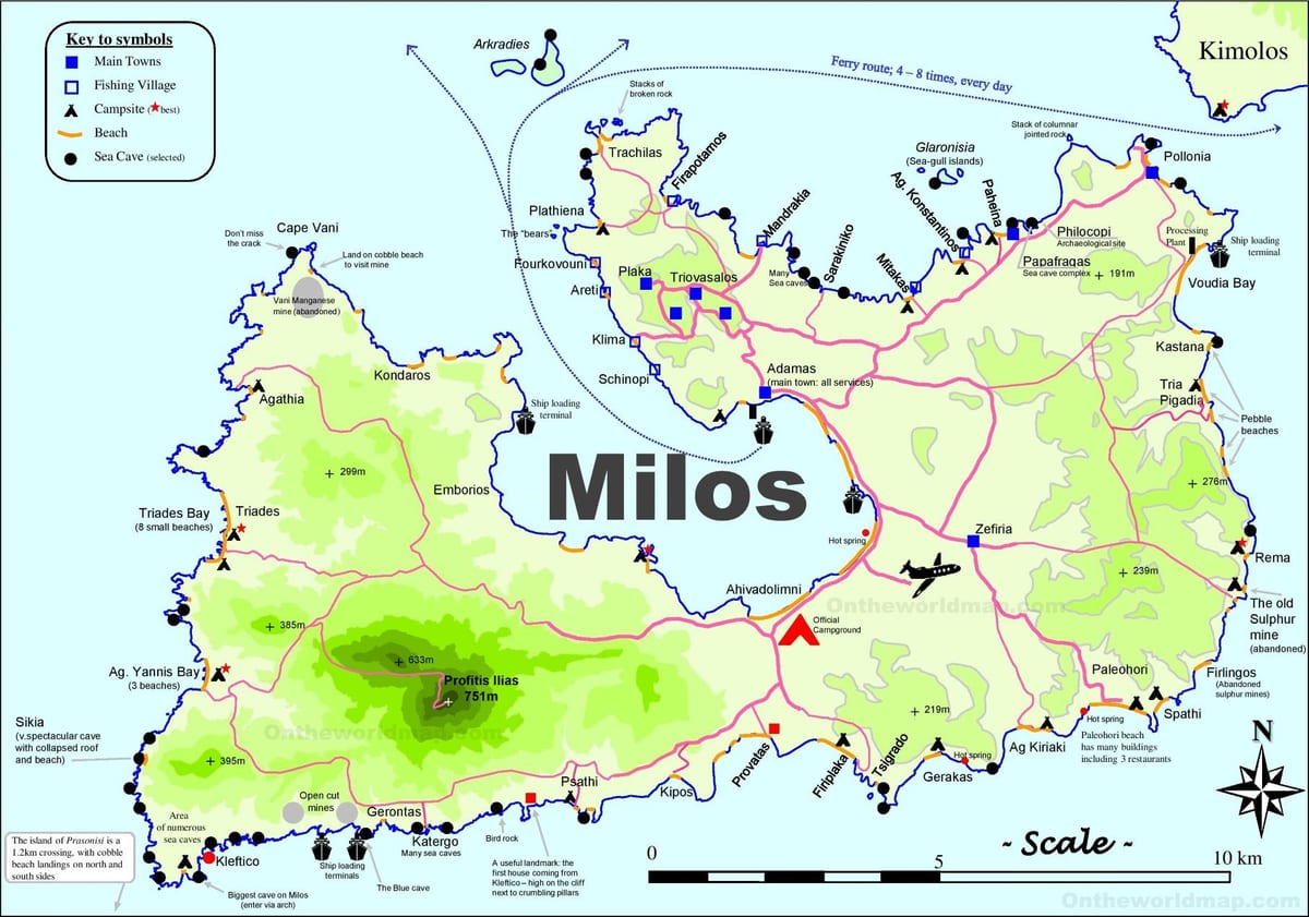 mapa milos, Řecko