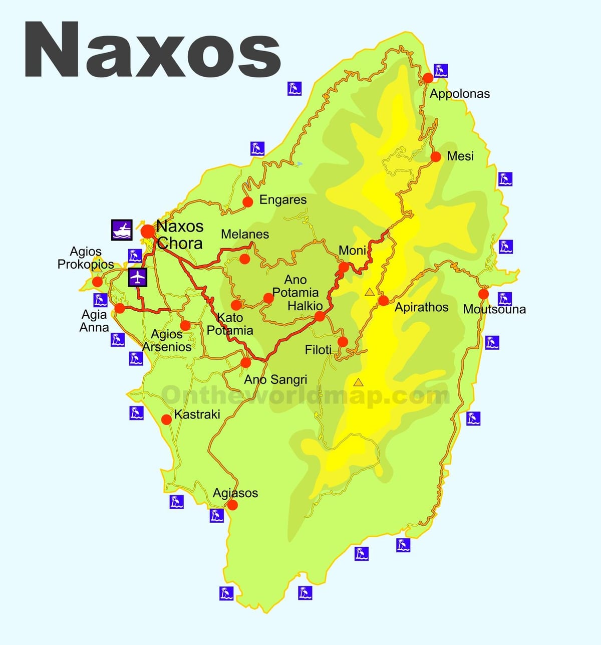 mapa Naxos, Řecko