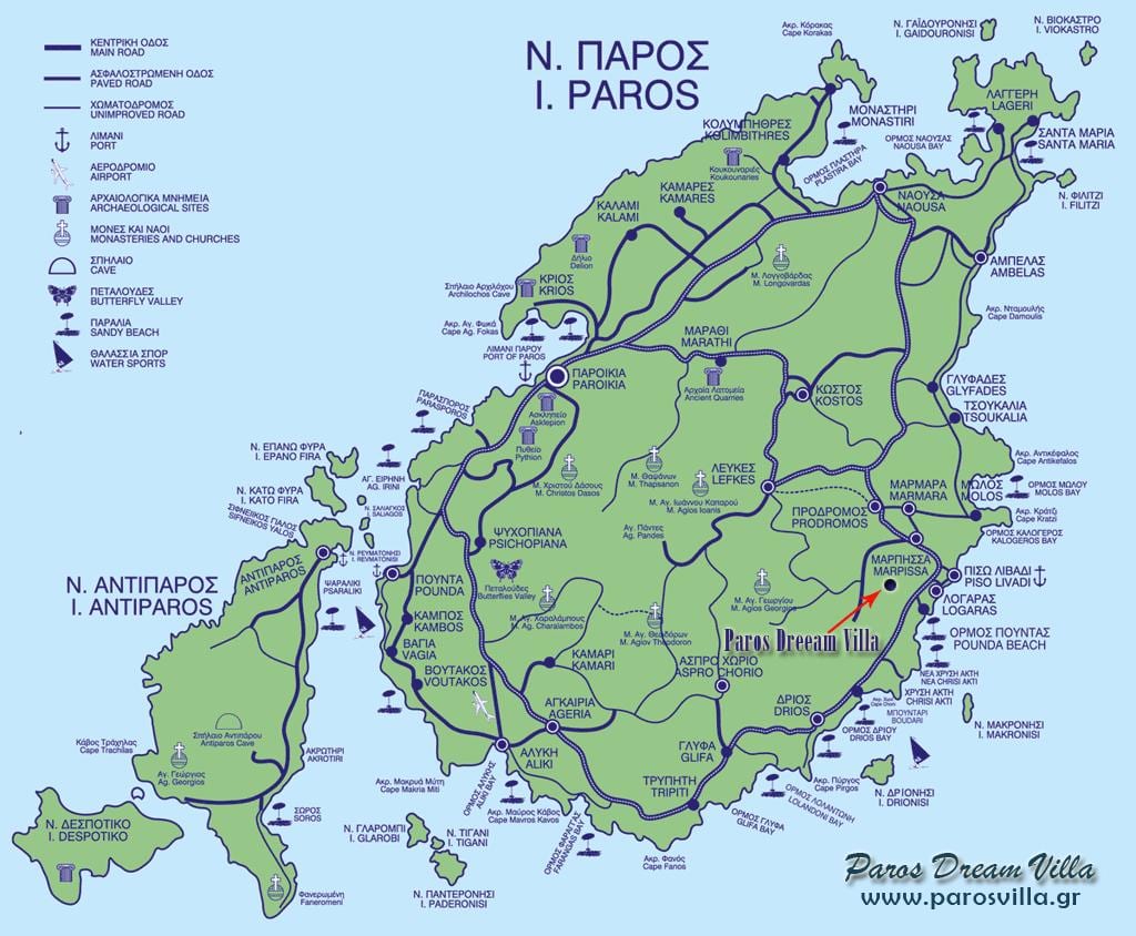 mapa Paros Řecko
