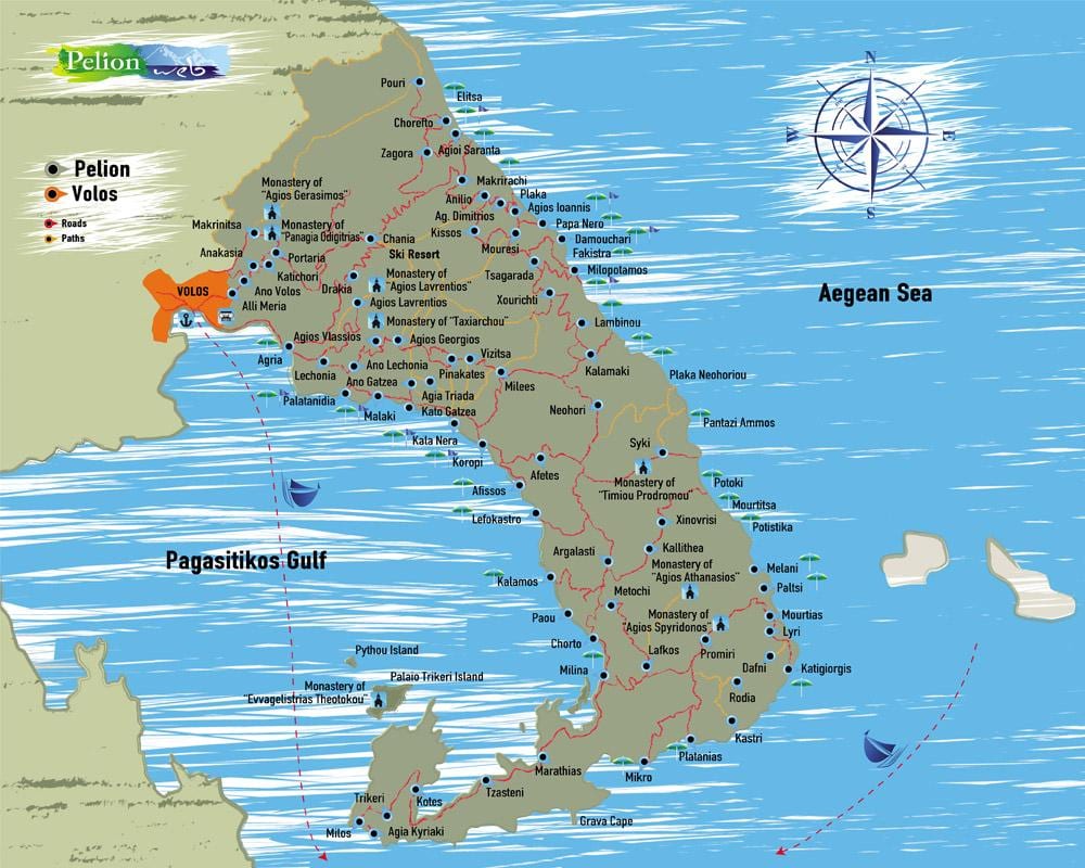 Pelion řecko mapa Řecka