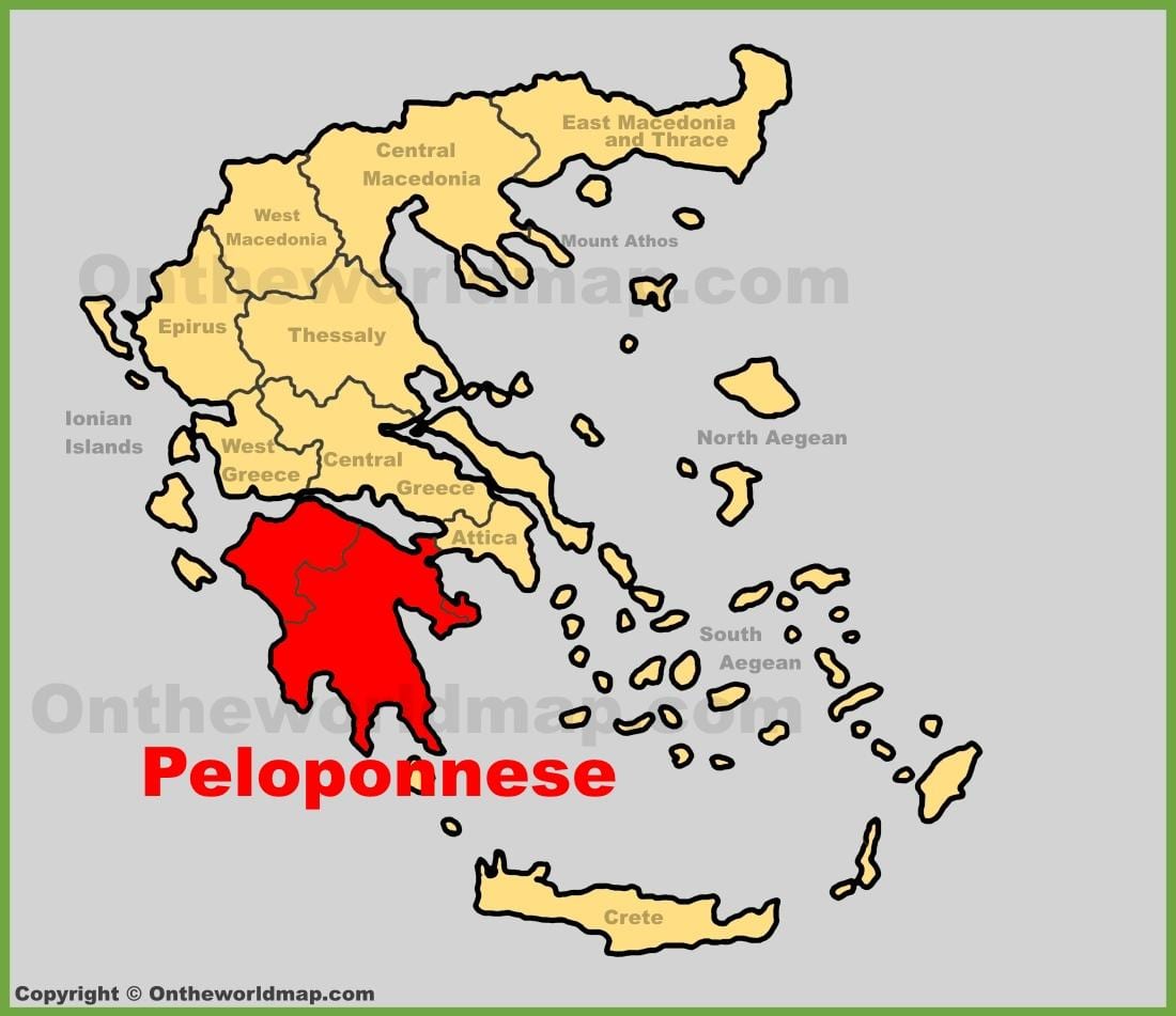 mapa Peloponés Řecko