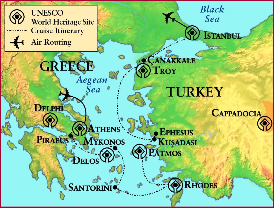 mapa starověkého Řecka a Troy