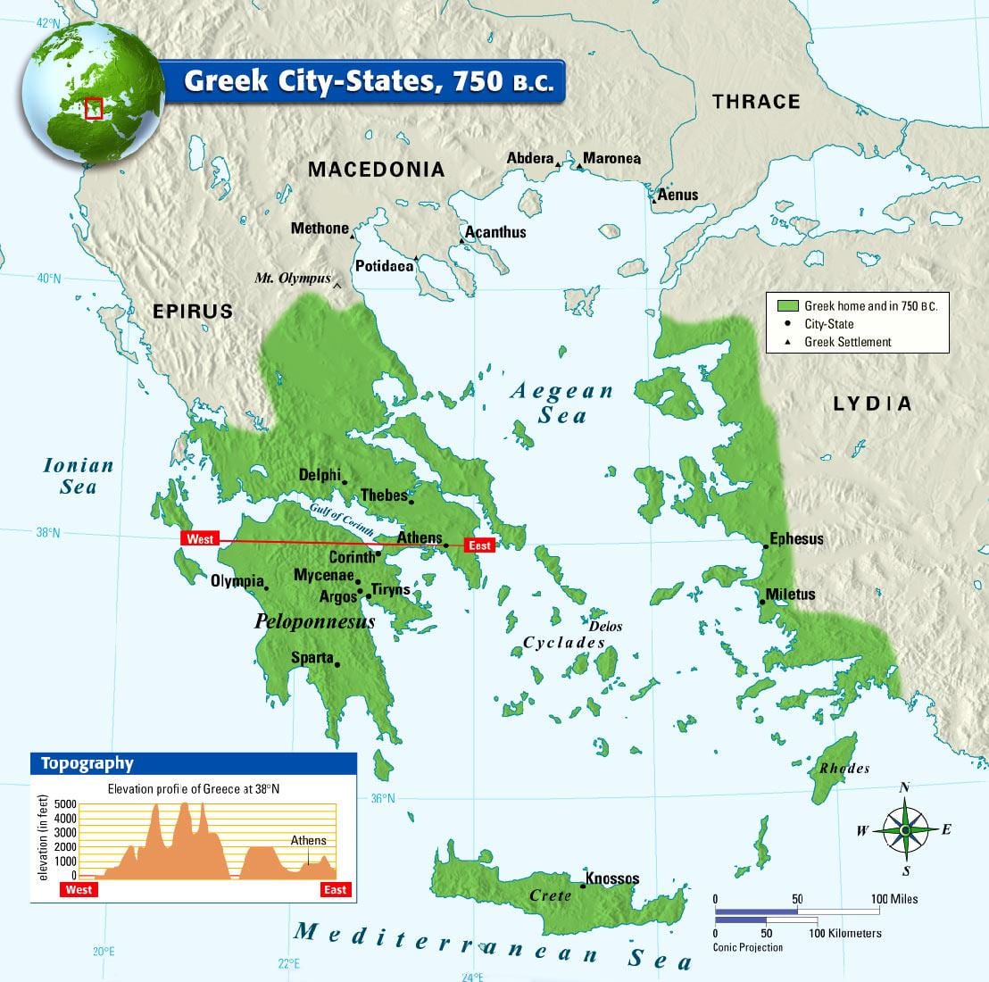 mapa starověkého Řecka městské státy