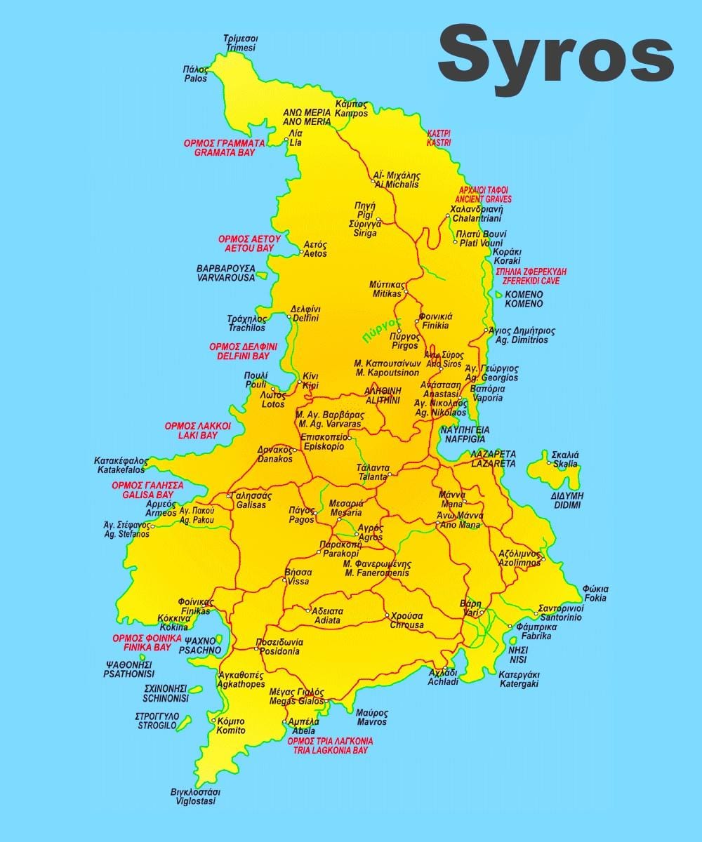 Syros ostrov v Řecku mapě