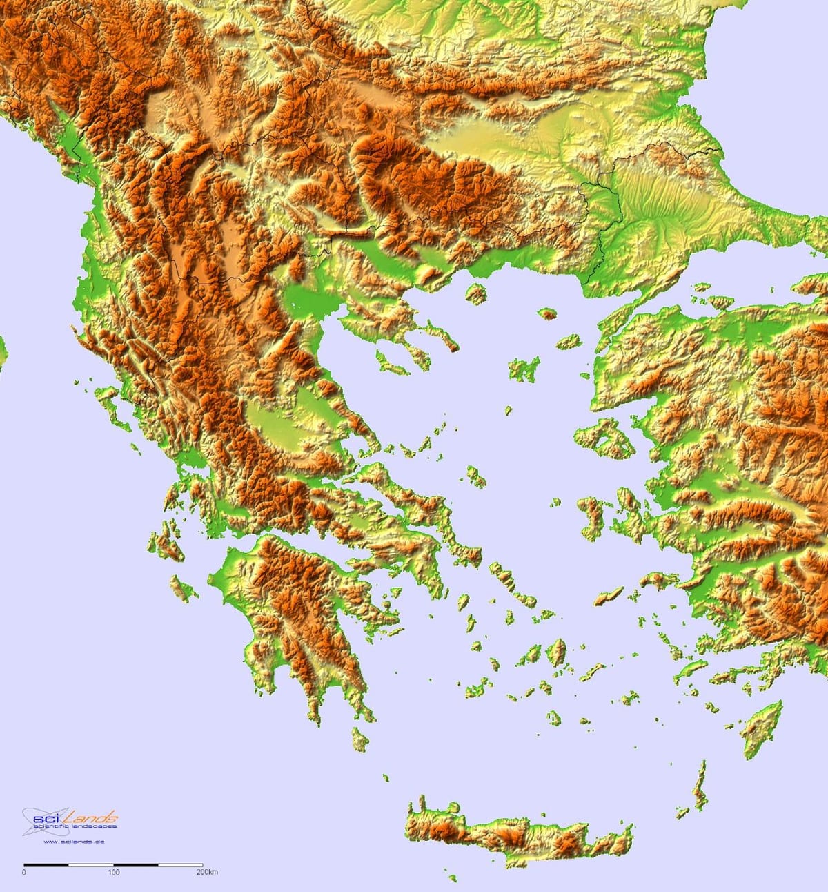 topografická mapa Řecka