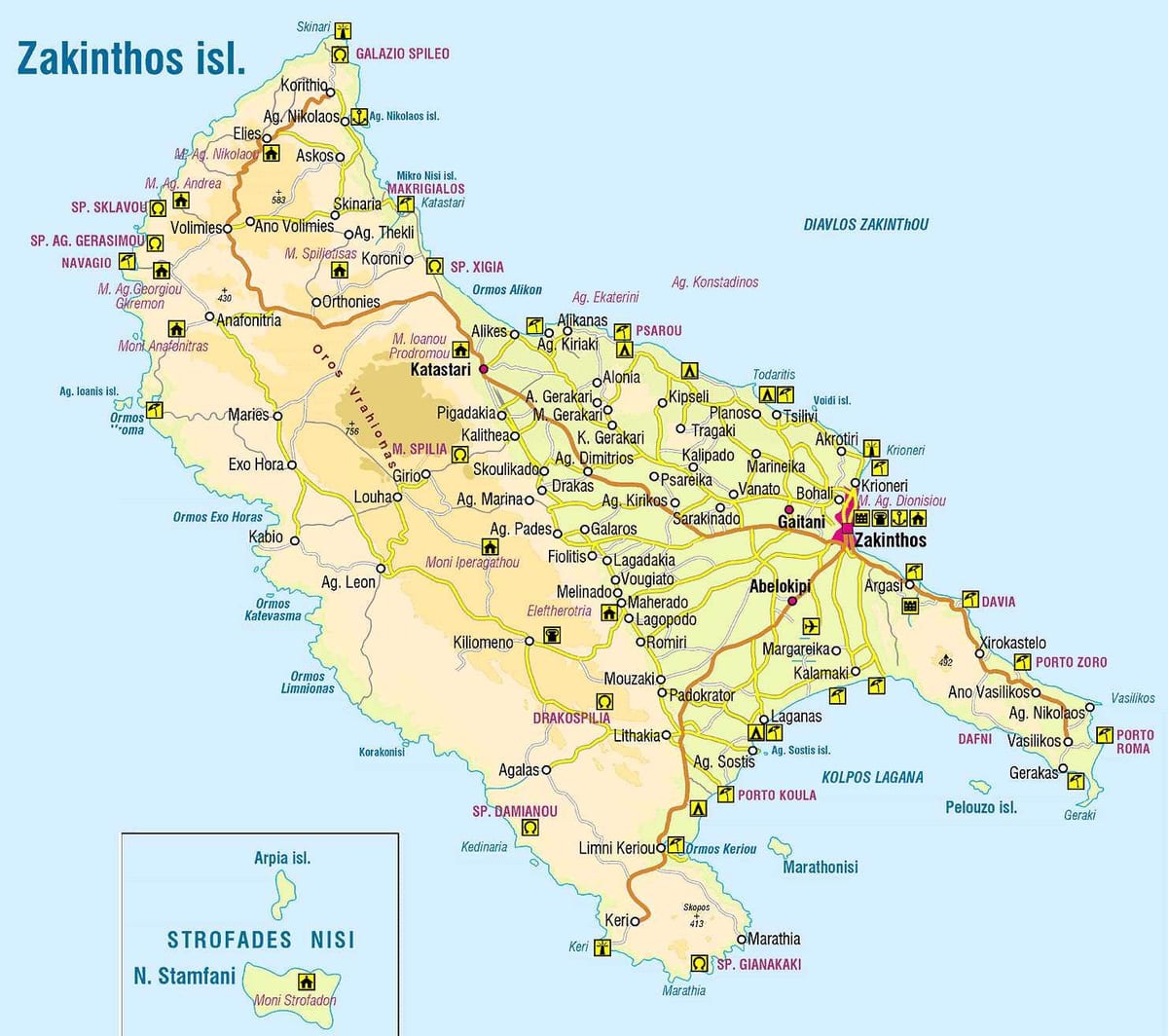 mapa řeckých ostrovů Zakynthos