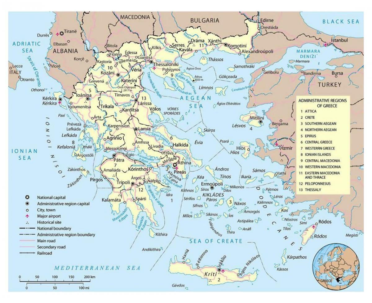 mapa Řecka letišť