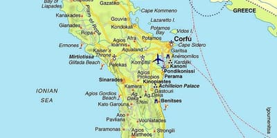 Mapa Korfu, Řecko